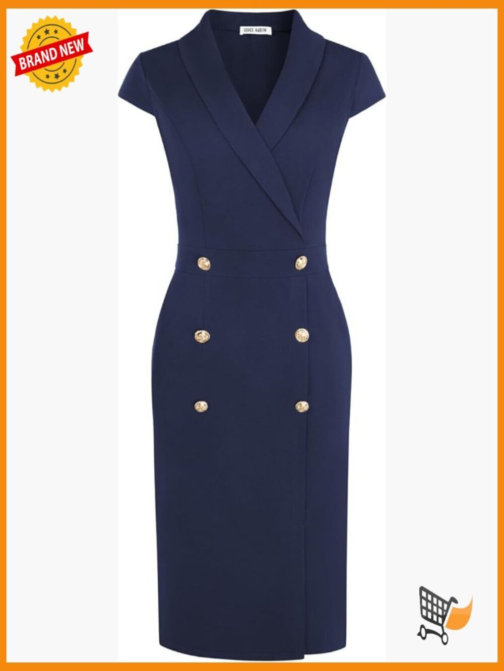 Work Bodycon Midi Dress Cap Sleeve Button Pencil with Pockets